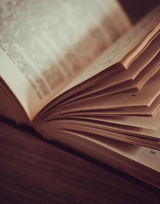A close-up of an open book laid flat on a table, inviting readers to explore its contents. The Novel View's Resources Page image.